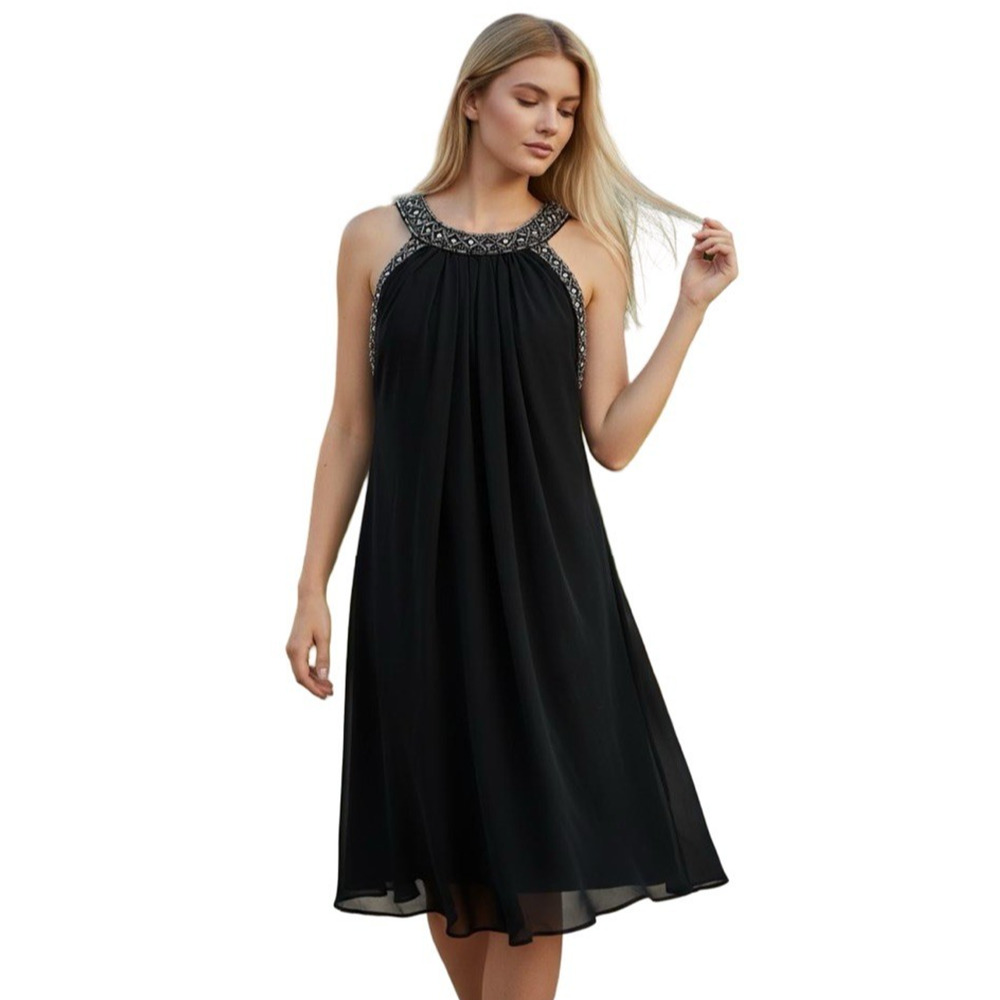 Dressbarn Collection Womens Beaded Chiffon Cocktail Party Evening Dress sz 16